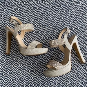 5” Silver Rhinestone Block Heels (Size 6)